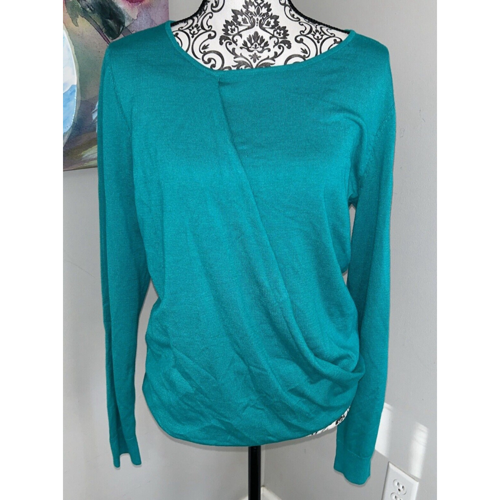 Cato Size Large Green Faux Wrap Long Sleeve Shirt NWT